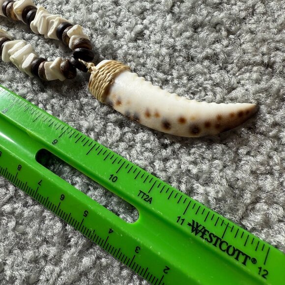 Handmade Beaded Shell Necklace Faux Bone Tooth Pendant & Barrel Clasp - Picture 7 of 16